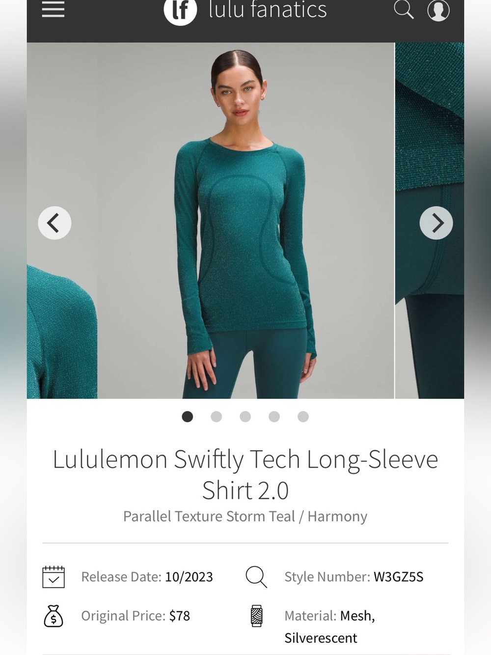 Lululemon long sleeve Swiftly storm teal shimmer size 8 NWT